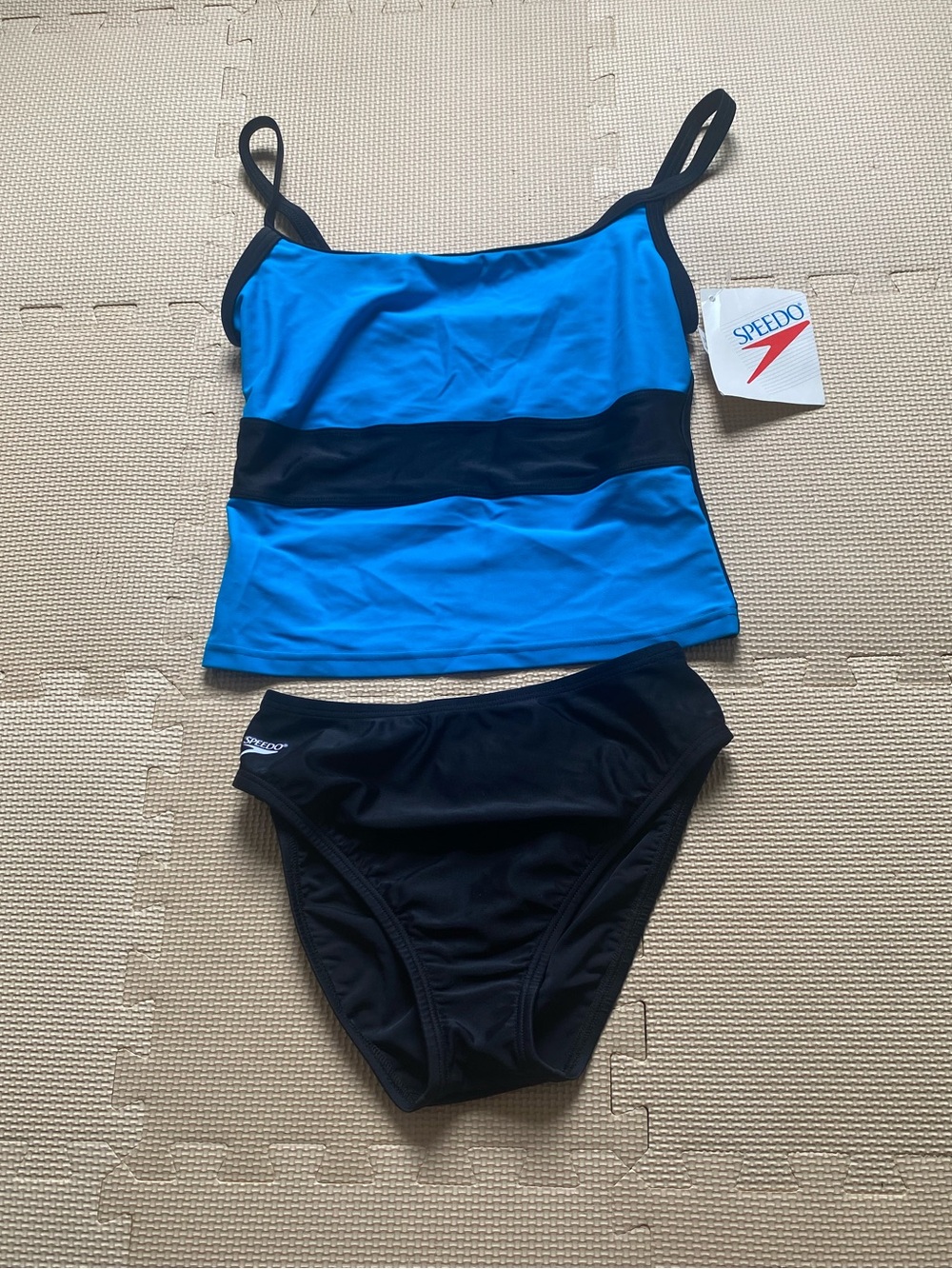 Speedo Blue and Black Tankini Set Size 8